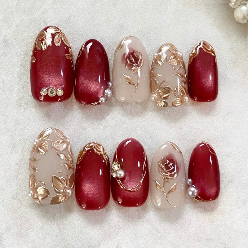 24PCS Gilt Rose Almond Stick o - đánh giá và giá Nail Art Cat Eye Simple