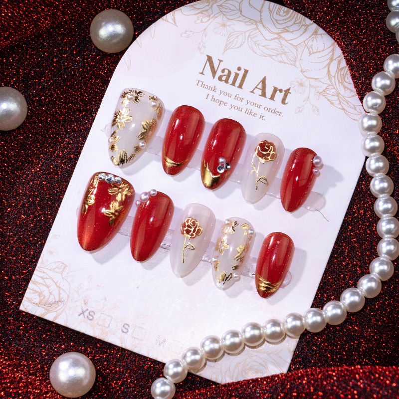 24PCS Gilt Rose Almond Stick o - đánh giá và giá Nail Art Cat Eye Simple