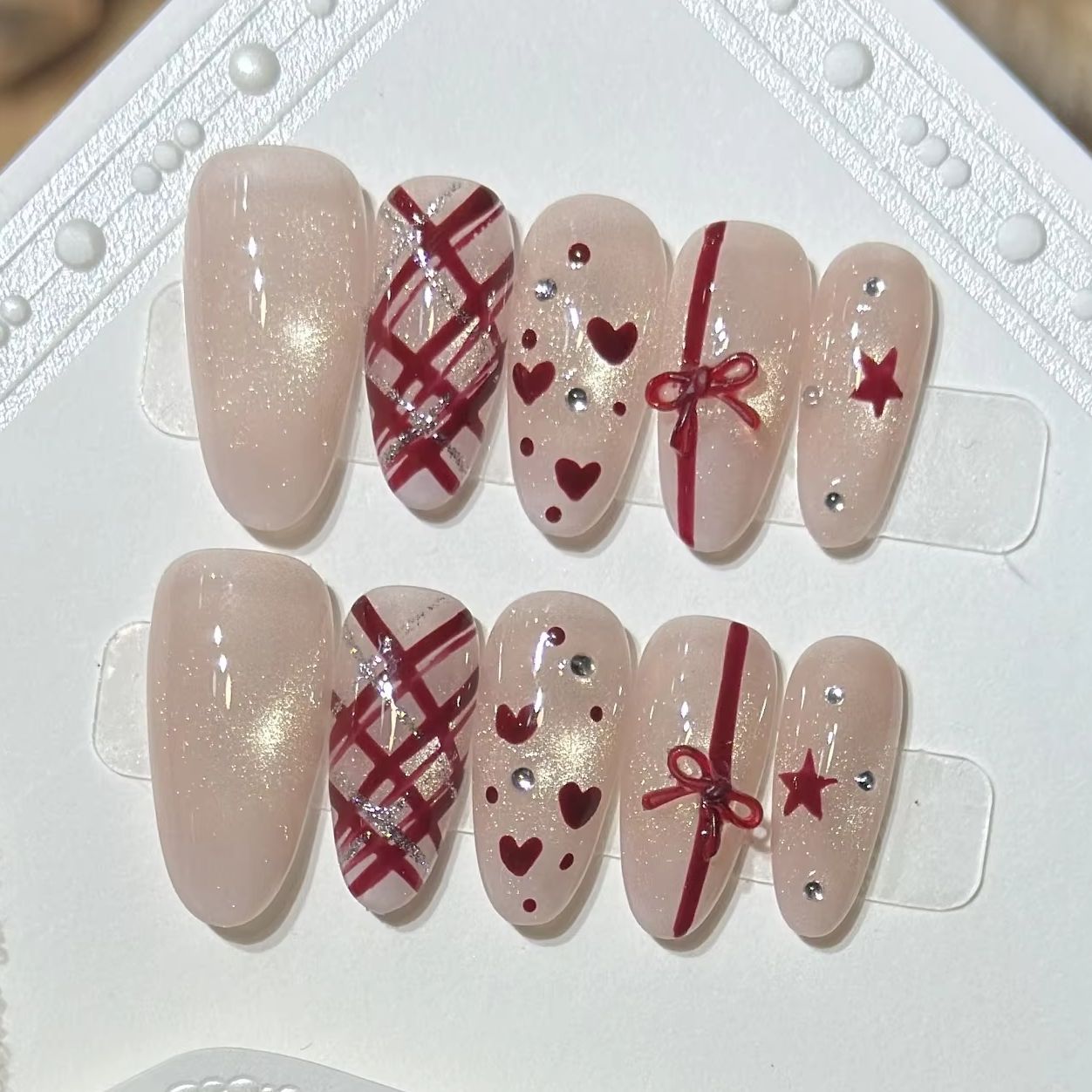 10Pcs Pink Sweet French Almond - đánh giá và giá Nail Art Cat Eye Simple