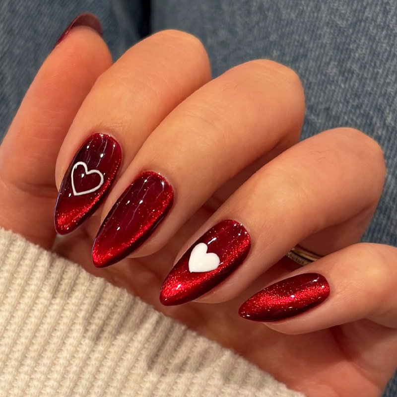 24PCS Simple Red Cat Eye Almon - đánh giá và giá Nail Art Cat Eye Simple