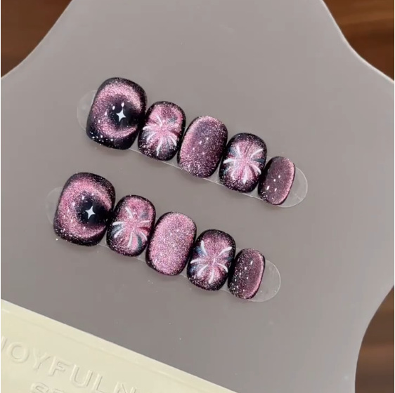10Pcs Purple Short Round Head  - đánh giá và giá Nail Art Cat Eye Simple