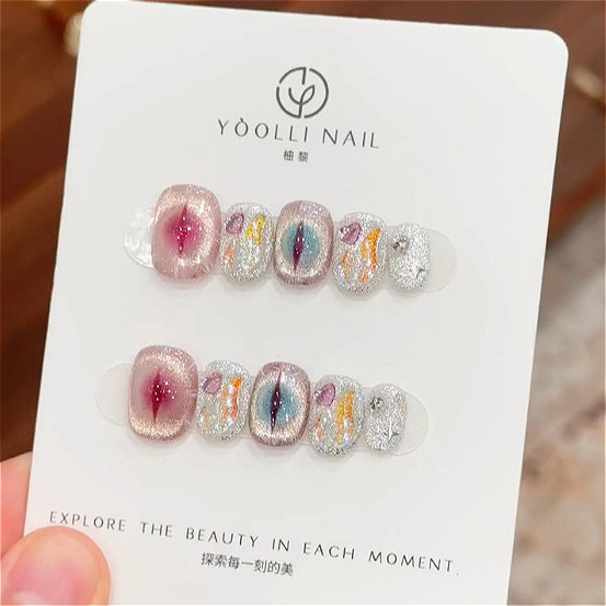 10Pcs Purple Short Round Head  - đánh giá và giá Nail Art Cat Eye Simple