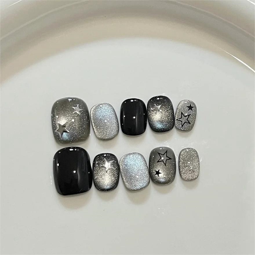 10pcs Short Black Cat Eye Squa - đánh giá và giá Nail Art Cat Eye Simple