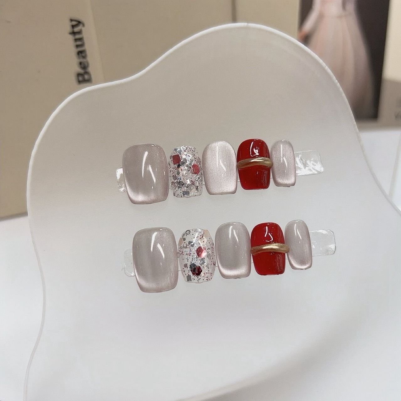 10PCS Light Luxury Short Squar - đánh giá và giá Nail Art Cat Eye Simple