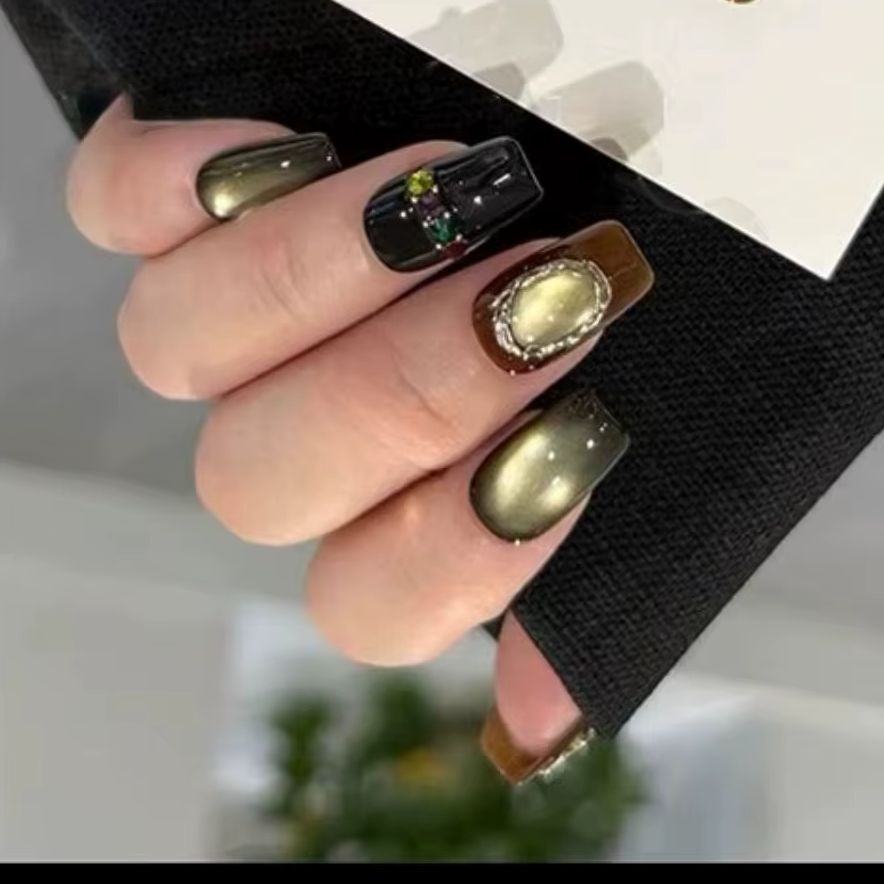 10Pcs Retro Fall Handmade Nail - đánh giá và giá Nail Art Cat Eye Simple