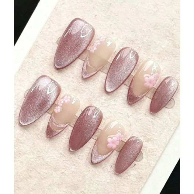 10 Pcs Handmade Medium Almond  - đánh giá và giá Nail Art Cat Eye Simple